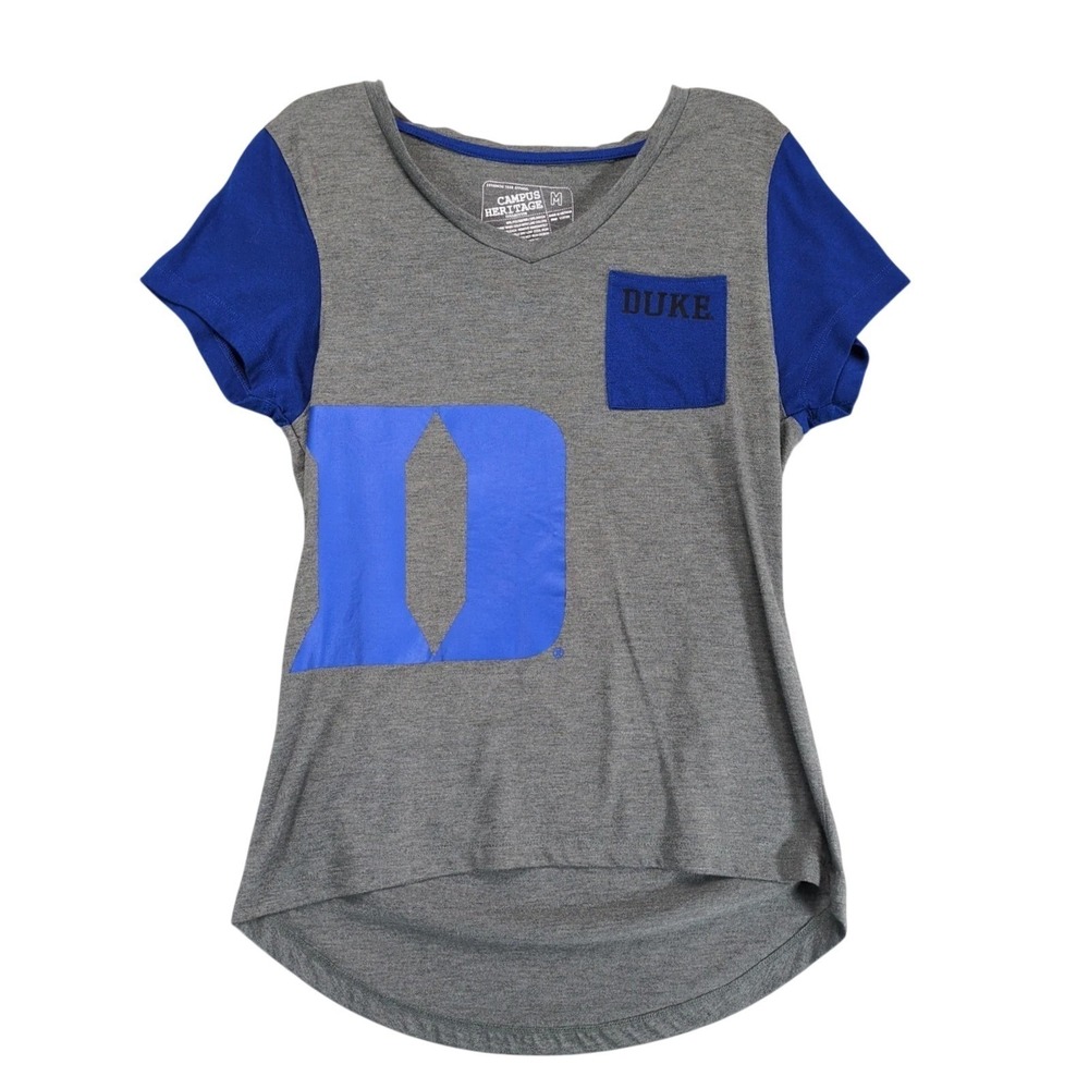 Duke University Pocket V-Neck T-Shirt Women's M Campus Heritage Blue Devils NC